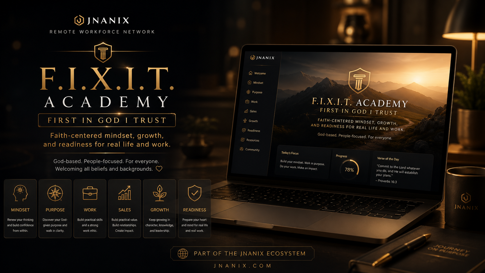 F.I.X.I.T. Academy — First In God I Trust. Faith-centered mindset, growth, and readiness for real life and work.